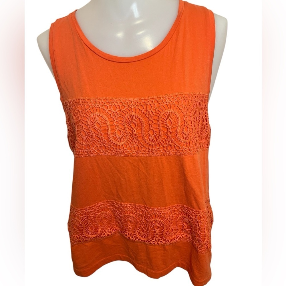 J Crew Orange Tank with Crochet Stripes size M - Picture 2 of 6
